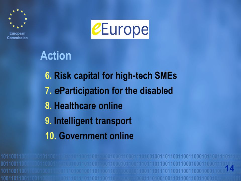 Action 6. Risk capital for high-tech SMEs 7. e Participation for the disabled 8.