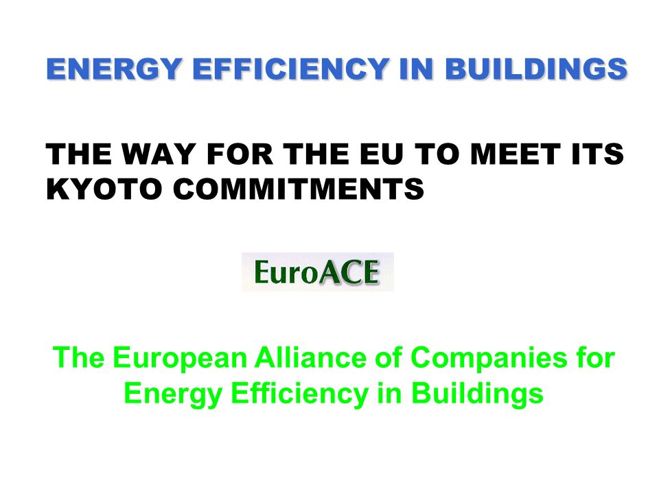 ENERGY EFFICIENCY IN BUILDINGS ENERGY EFFICIENCY IN BUILDINGS THE WAY FOR THE EU TO MEET ITS KYOTO COMMITMENTS The European Alliance of Companies for Energy Efficiency in Buildings