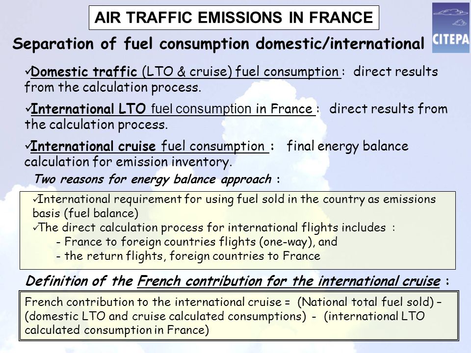 AIR TRAFFIC EMISSIONS IN FRANCE International LTO fuel consumption in France : direct results from the calculation process.