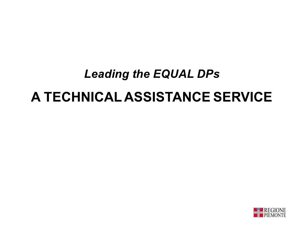 Leading the EQUAL DPs A TECHNICAL ASSISTANCE SERVICE