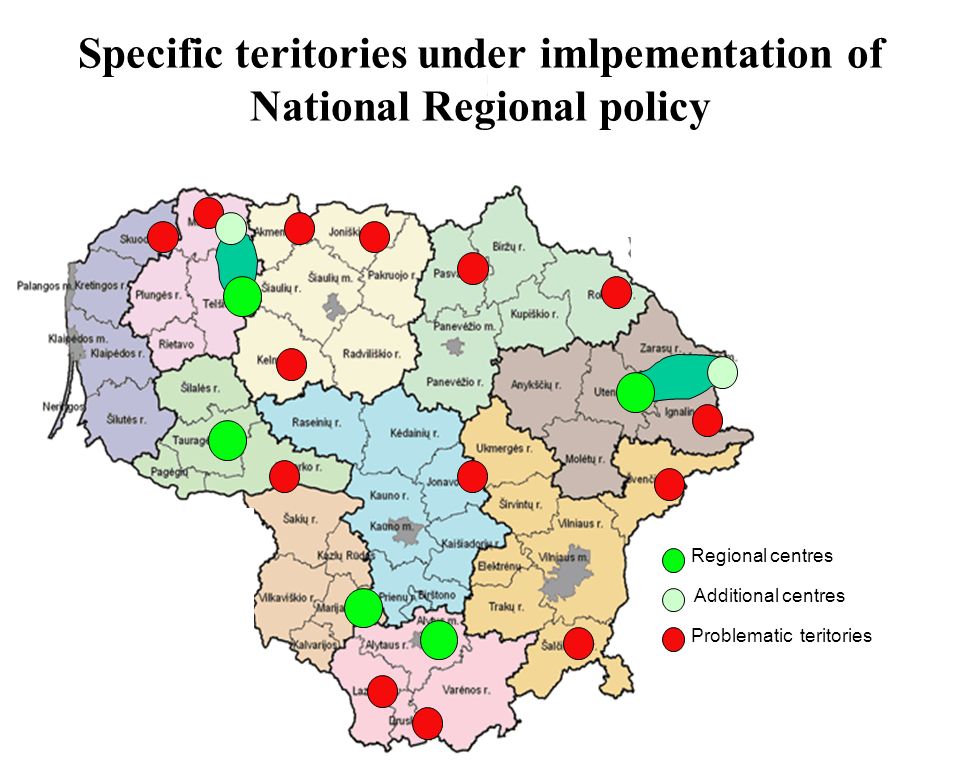 Problematic teritories Regional centres Additional centres Specific teritories under imlpementation of National Regional policy