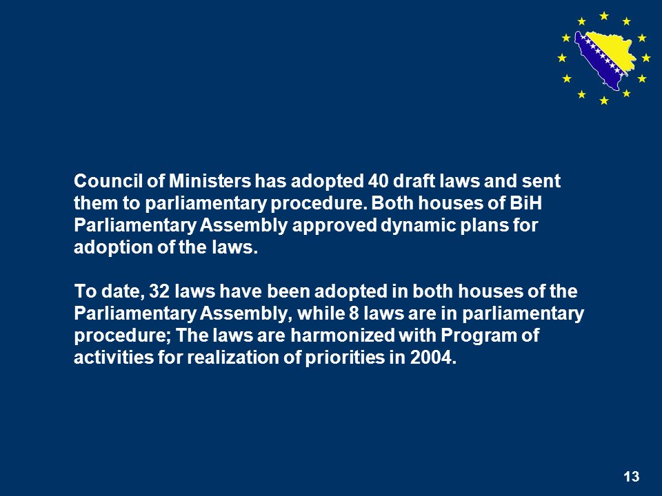 13 Council of Ministers has adopted 40 draft laws and sent them to parliamentary procedure.