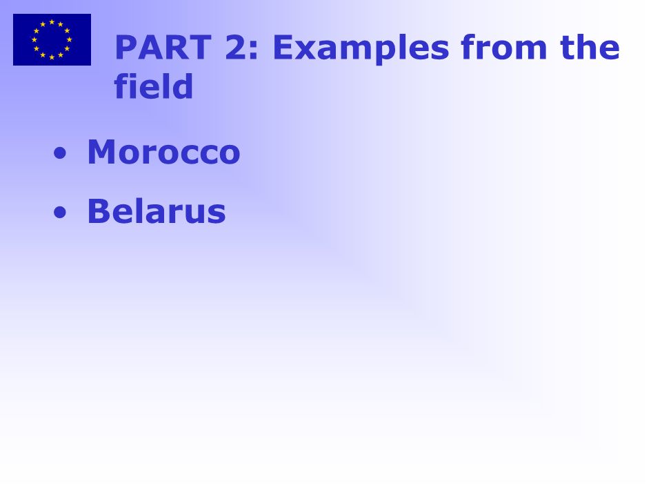 PART 2: Examples from the field Morocco Belarus