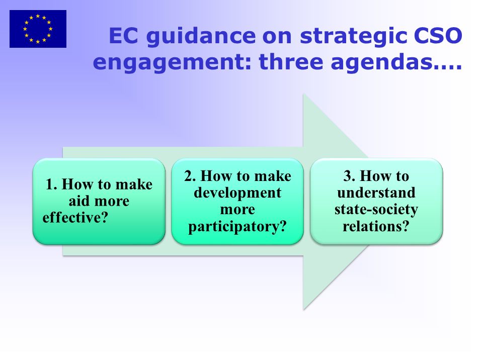 EC guidance on strategic CSO engagement: three agendas….