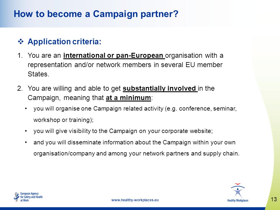 13   How to become a Campaign partner.