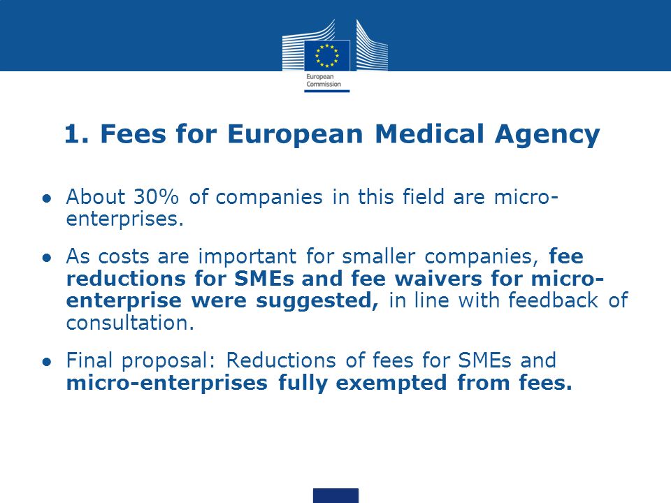 1. Fees for European Medical Agency About 30% of companies in this field are micro- enterprises.