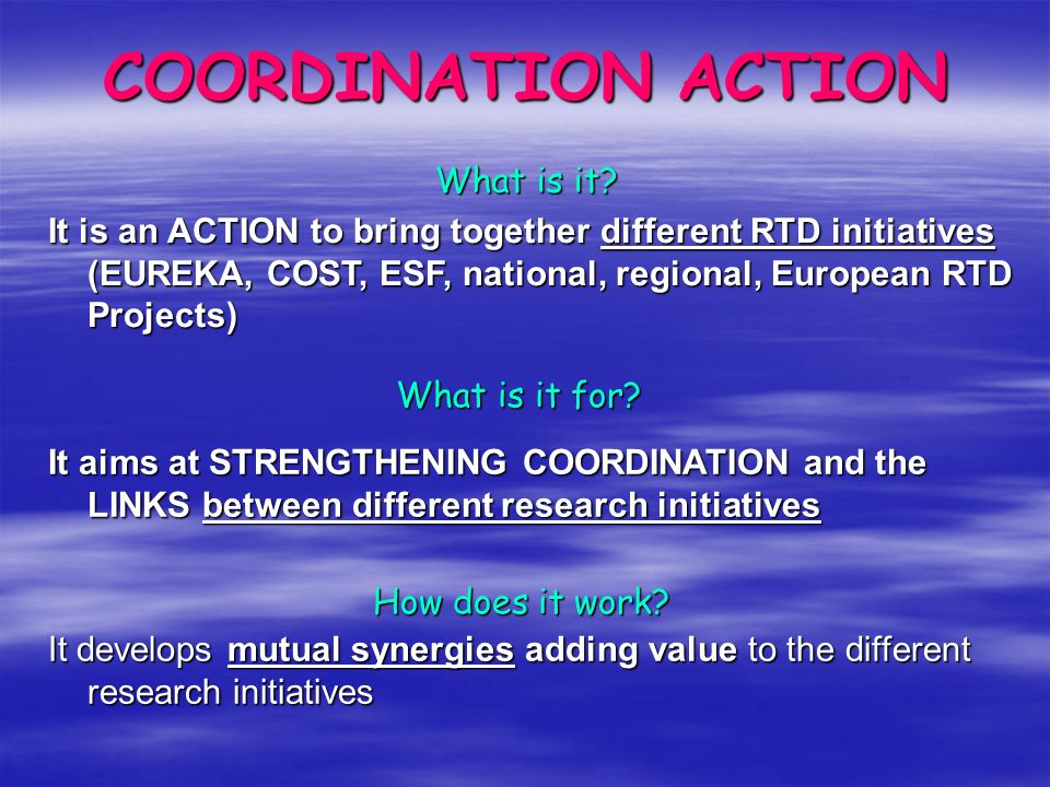 COORDINATION ACTION …the art of BRINGING TOGETHER!