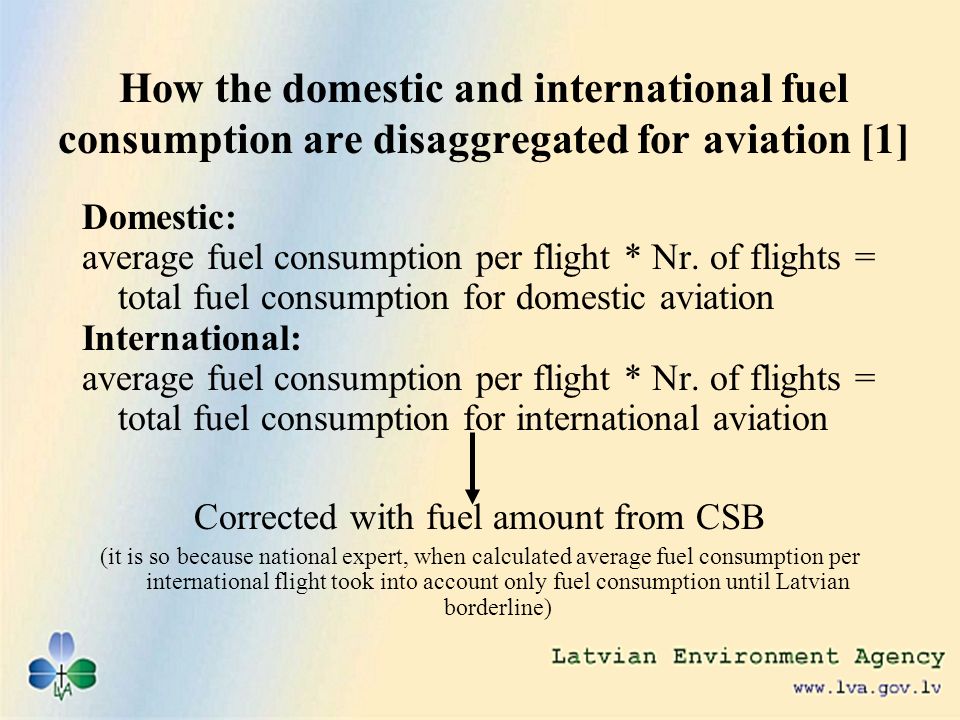 How the domestic and international fuel consumption are disaggregated for aviation [1] Domestic: average fuel consumption per flight * Nr.