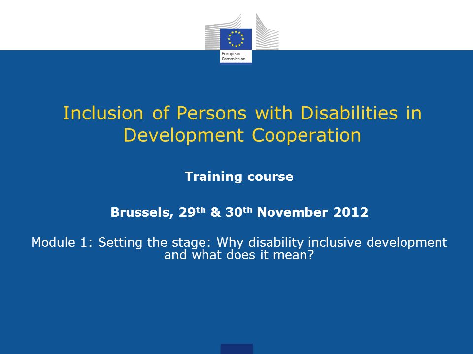 Inclusion of Persons with Disabilities in Development Cooperation Training course Brussels, 29 th & 30 th November 2012 Module 1: Setting the stage: Why disability inclusive development and what does it mean