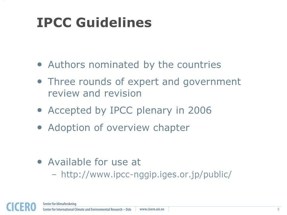 5 IPCC Guidelines Authors nominated by the countries Three rounds of expert and government review and revision Accepted by IPCC plenary in 2006 Adoption of overview chapter Available for use at –