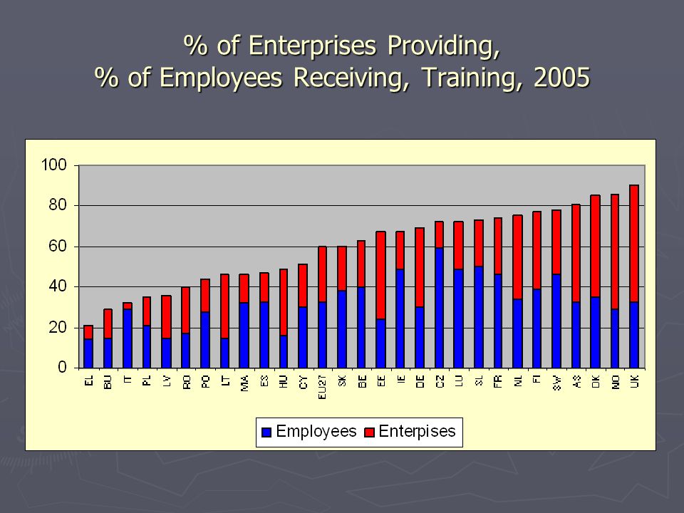 % of Enterprises Providing, % of Employees Receiving, Training, 2005