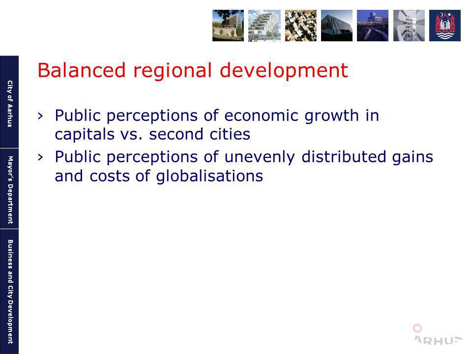 City of Aarhus Mayors Department Business and City Development Balanced regional development Public perceptions of economic growth in capitals vs.