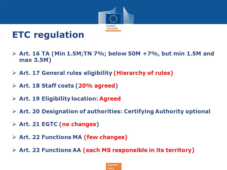 Regional Policy ETC regulation Art.