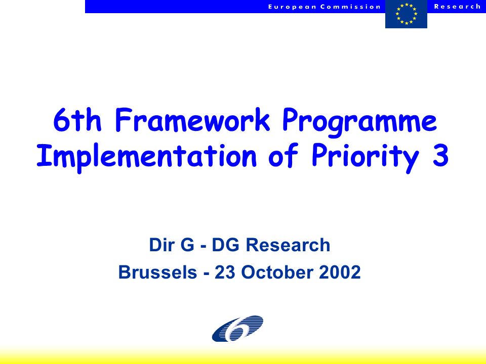HP - NCPs - 23 Oct th Framework Programme Implementation of Priority 3 Dir G - DG Research Brussels - 23 October 2002