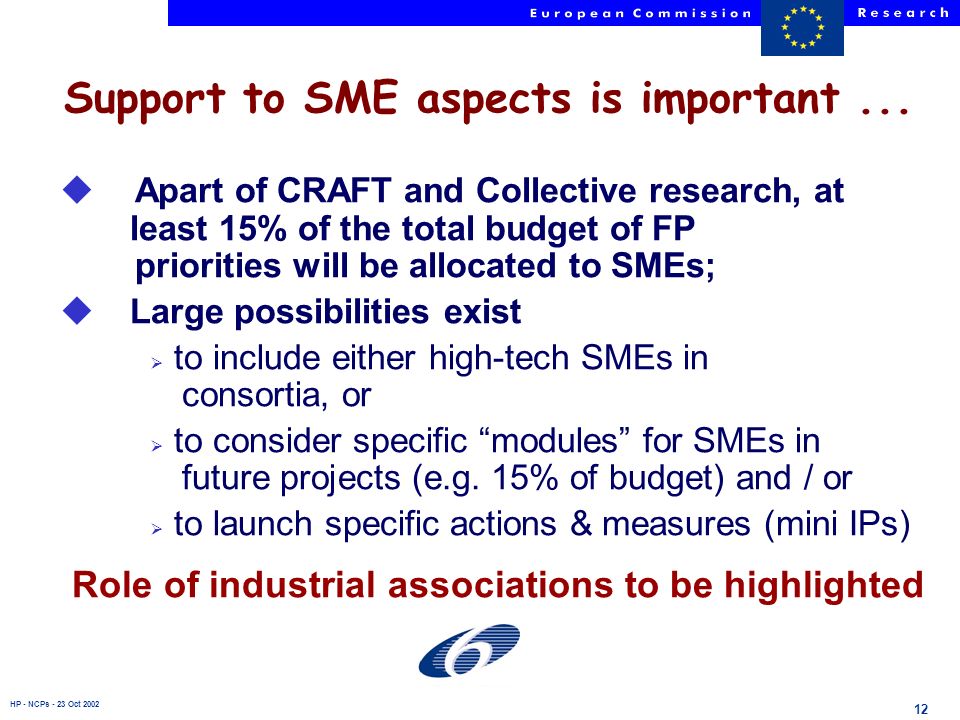 HP - NCPs - 23 Oct Support to SME aspects is important...