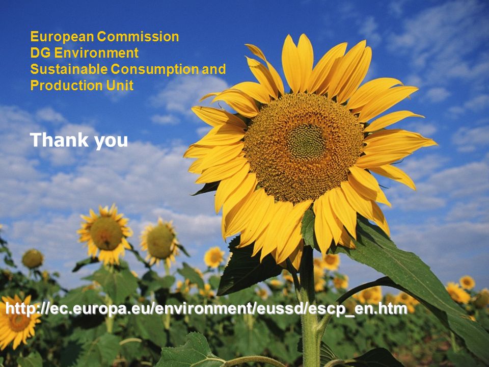 Thank you European Commission DG Environment Sustainable Consumption and Production Unit