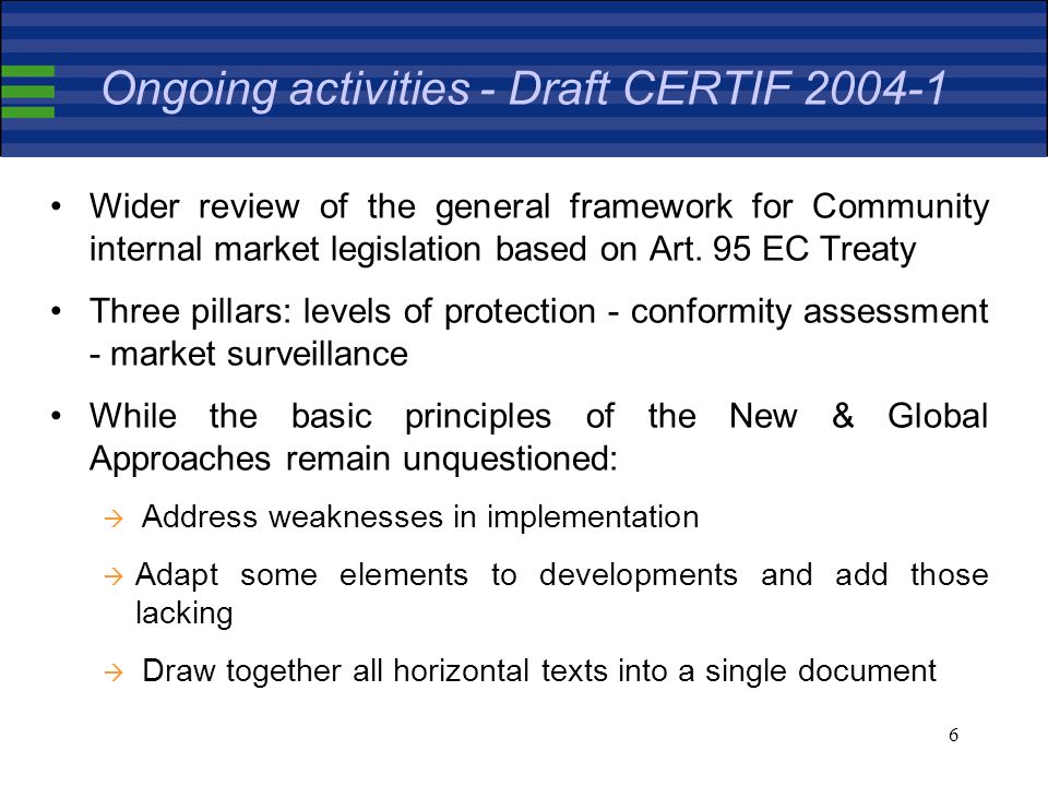 6 Wider review of the general framework for Community internal market legislation based on Art.