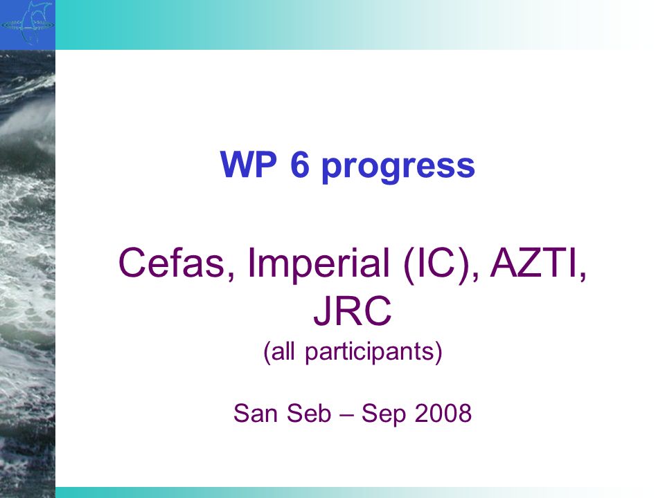 WP 6 progress Cefas, Imperial (IC), AZTI, JRC (all participants) San Seb – Sep 2008