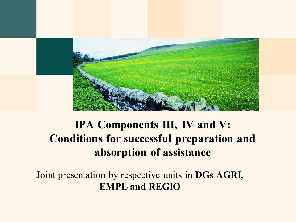 Joint presentation by respective units in DGs AGRI, EMPL and REGIO IPA Components III, IV and V: Conditions for successful preparation and absorption of assistance