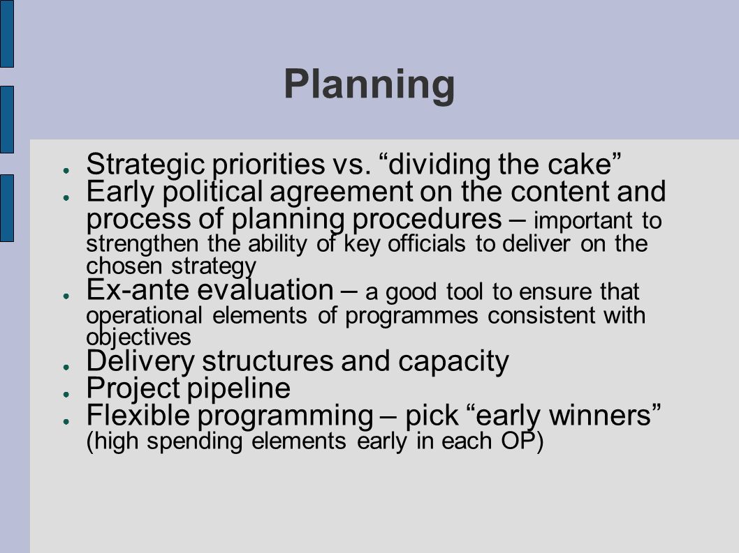Planning Strategic priorities vs.