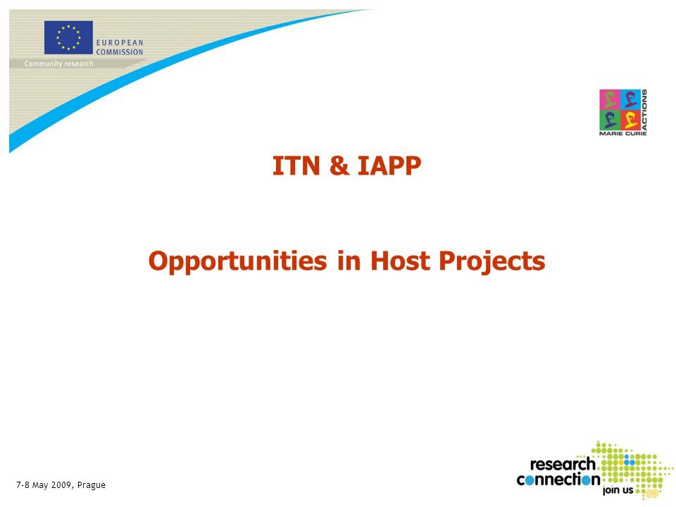 7-8 May 2009, Prague ITN & IAPP Opportunities in Host Projects