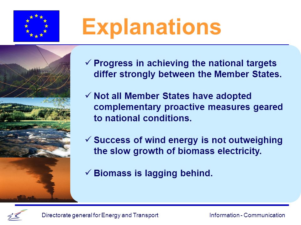 Information - CommunicationDirectorate general for Energy and Transport Explanations Progress in achieving the national targets differ strongly between the Member States.