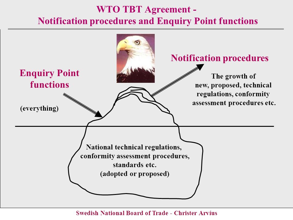 Swedish National Board of Trade - Christer Arvíus WTO TBT Agreement - Notification procedures and Enquiry Point functions National technical regulations, conformity assessment procedures, standards etc.