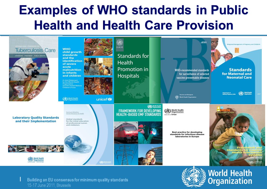 Building an EU consensus for minimum quality standards June 2011, Brussels | Examples of WHO standards in Public Health and Health Care Provision