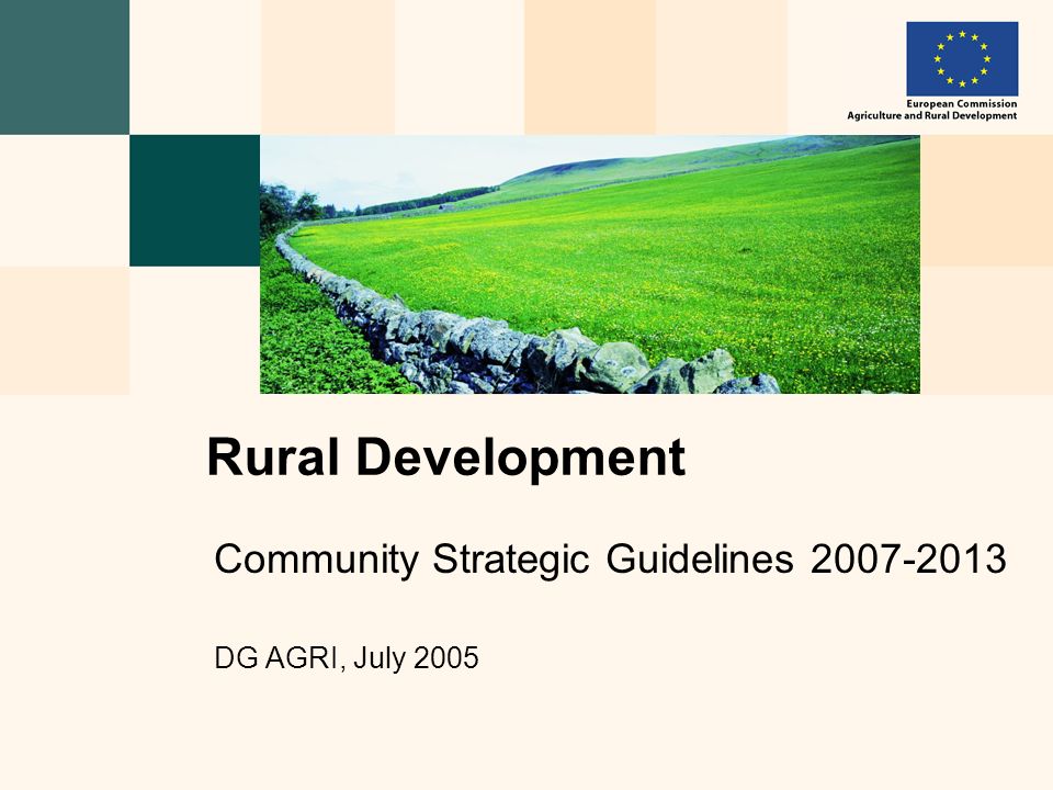 Community Strategic Guidelines DG AGRI, July 2005 Rural Development