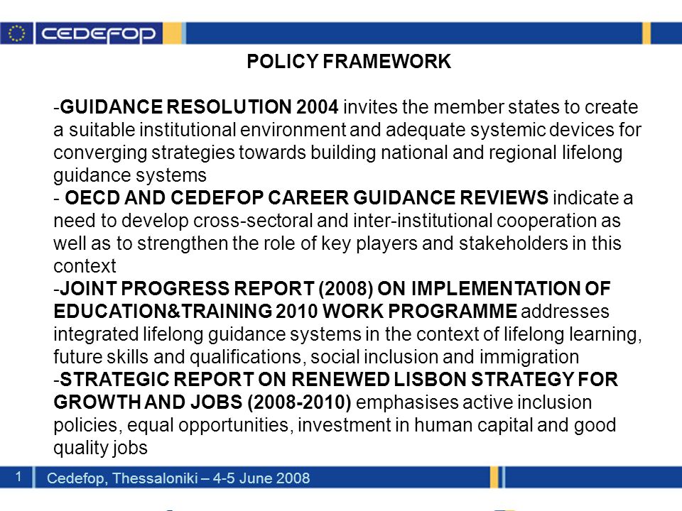 Cedefop Handbook on National Guidance Forums – Purpose and rationale Mr Mika Launikari Cedefop, Thessaloniki, 4-5 June 2008