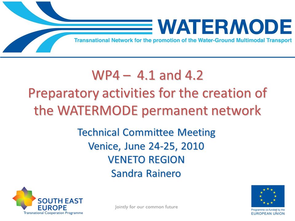 WP4 – 4.1 and 4.2 Preparatory activities for the creation of the WATERMODE permanent network 1 Technical Committee Meeting Venice, June 24-25, 2010 VENETO REGION Sandra Rainero