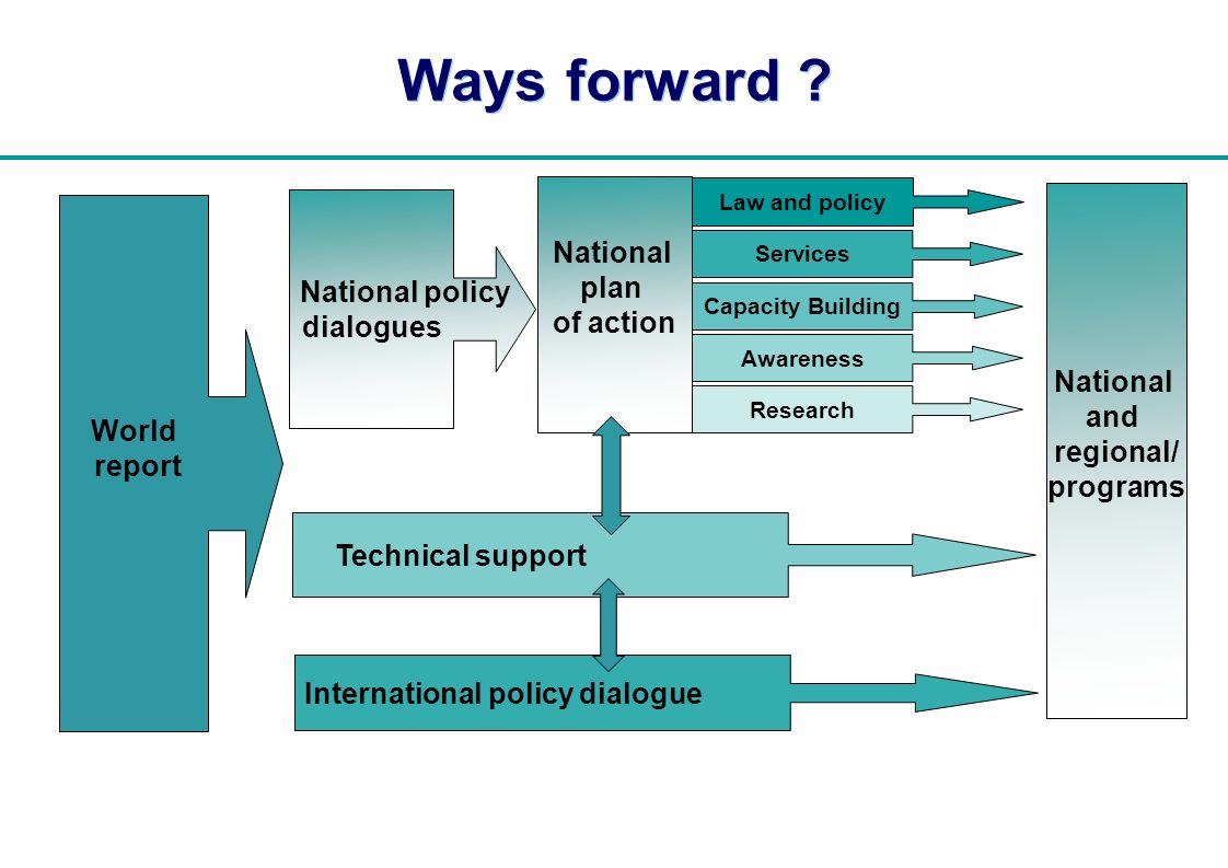 | National plan of action World report National and regional/ programs Ways forward .