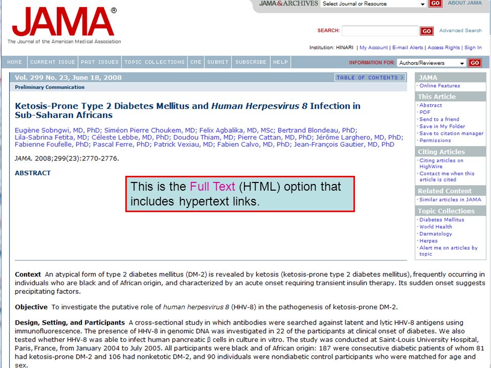 This is the Full Text (HTML) option that includes hypertext links.