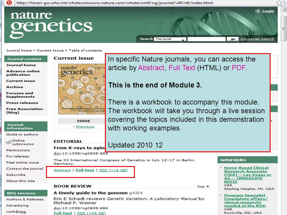In specific Nature journals, you can access the article by Abstract, Full Text (HTML) or PDF.