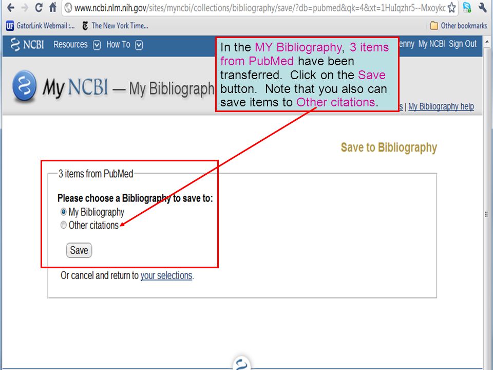 In the MY Bibliography, 3 items from PubMed have been transferred.