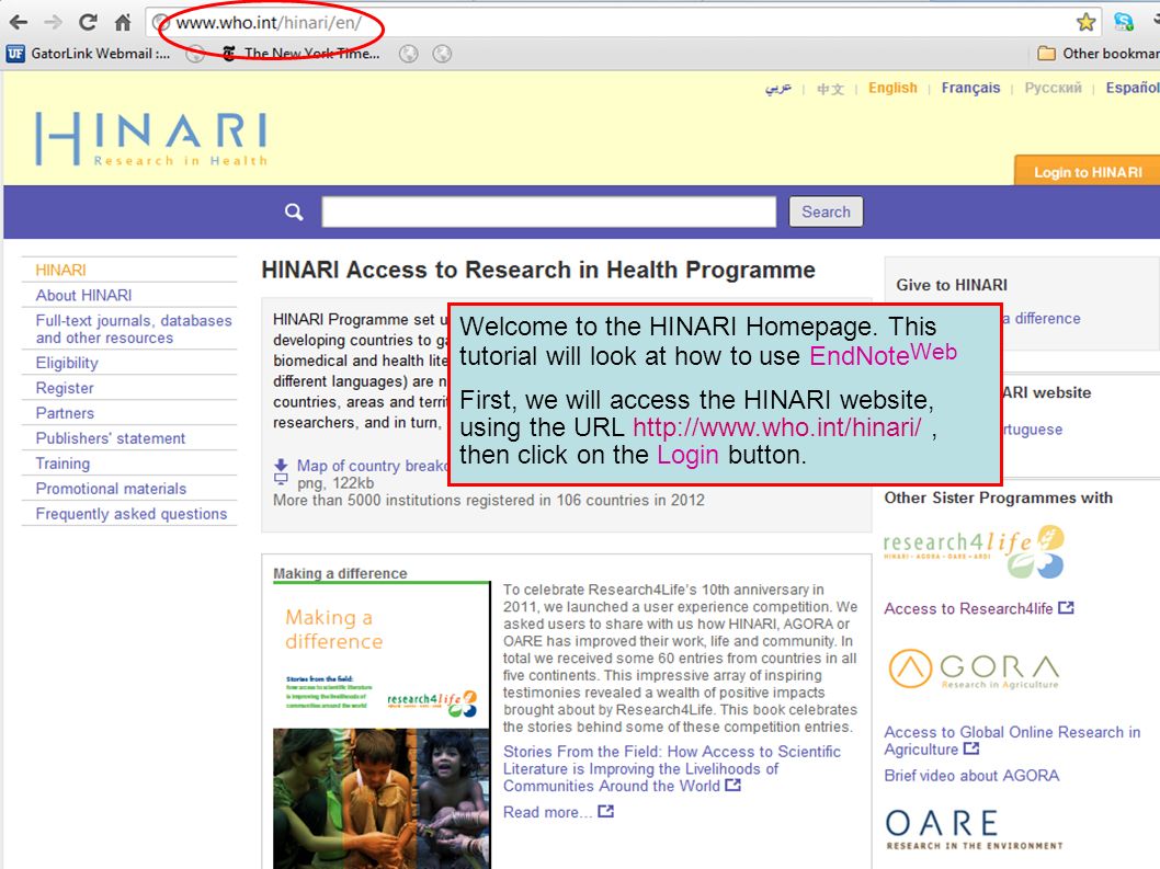 Welcome to the HINARI Homepage.
