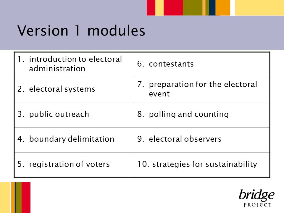 Version 1 modules 1.introduction to electoral administration 6.