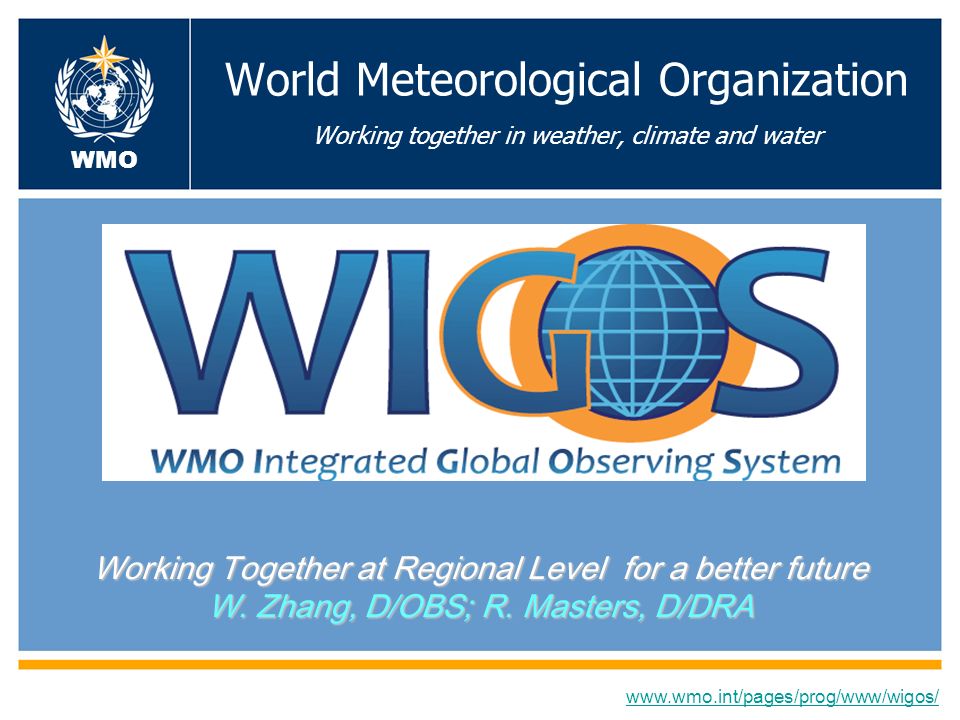 World Meteorological Organization Working together in weather, climate and water Working Together at Regional Level for a better future W.