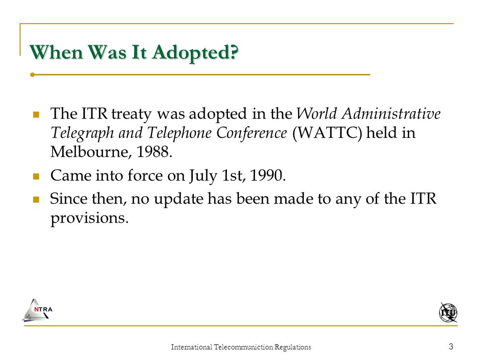 International Telecommuniction Regulations 3 When Was It Adopted.