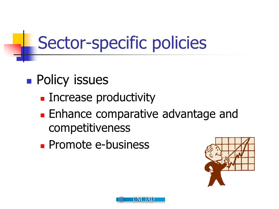 Sector-specific policies Policy issues Increase productivity Enhance comparative advantage and competitiveness Promote e-business