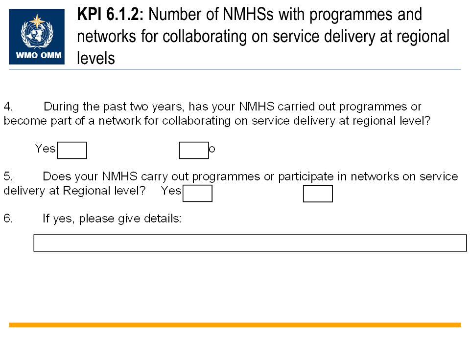 WMO OMM KPI 6.1.2: Number of NMHSs with programmes and networks for collaborating on service delivery at regional levels
