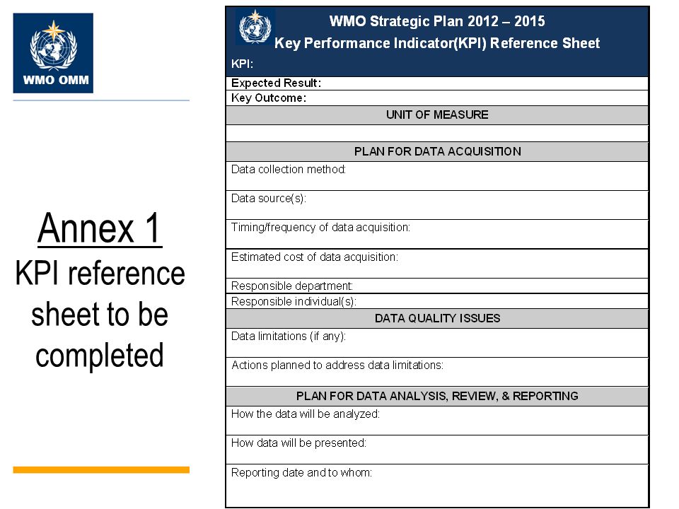 WMO OMM Annex 1 KPI reference sheet to be completed