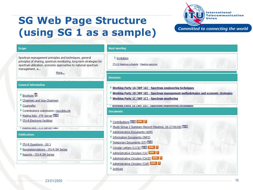 23/01/ SG Web Page Structure (using SG 1 as a sample)