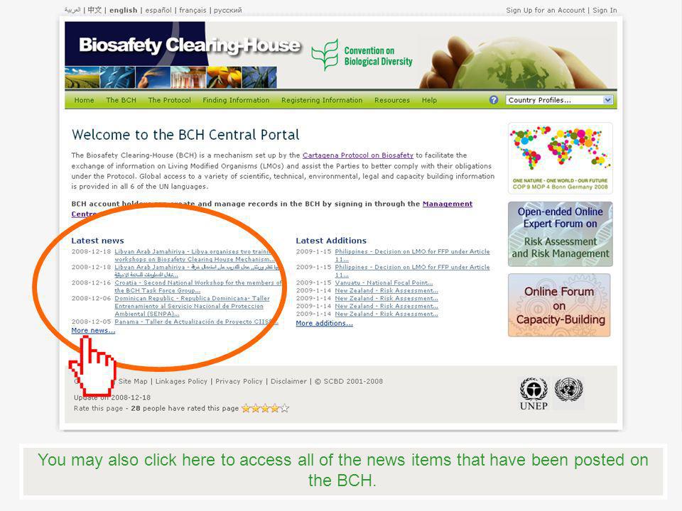 You may also click here to access all of the news items that have been posted on the BCH.