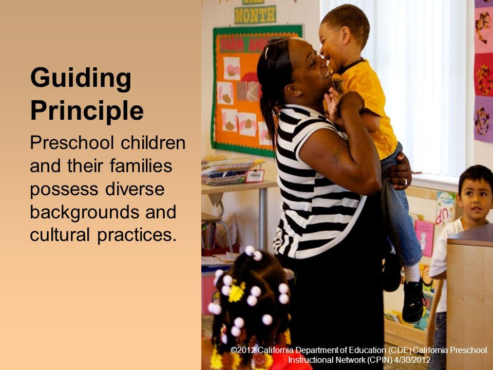 11 Guiding Principle Preschool children and their families possess diverse backgrounds and cultural practices.