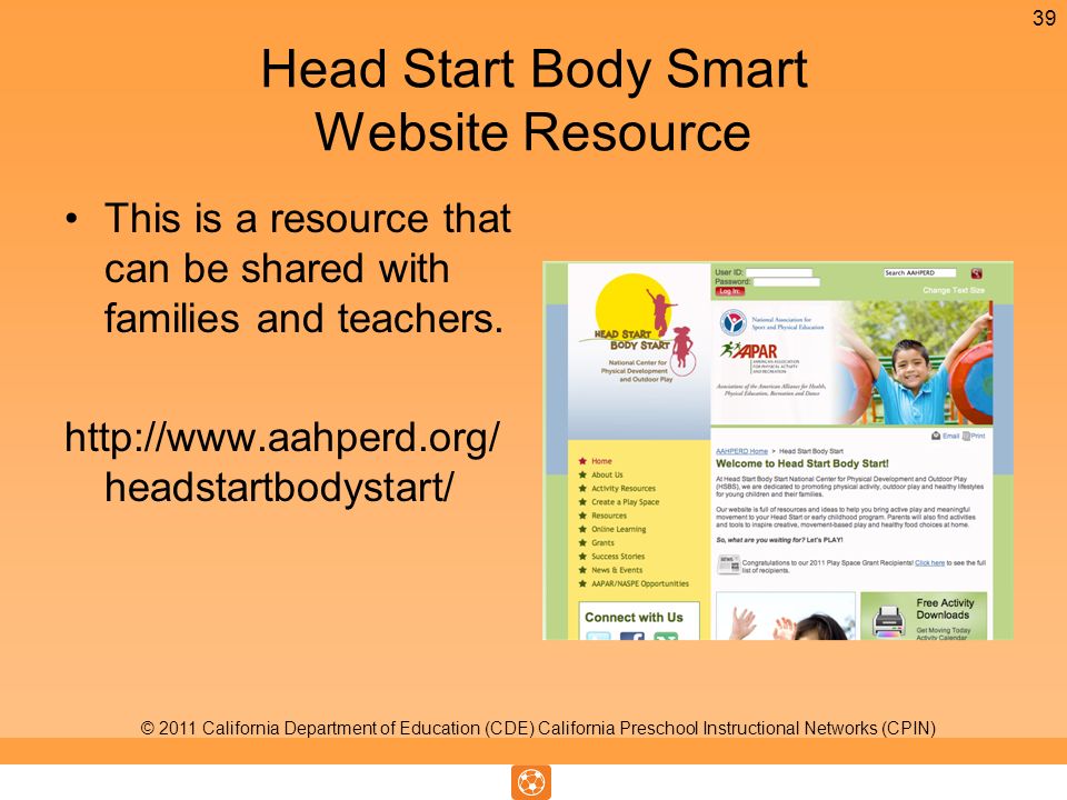 Head Start Body Smart Website Resource This is a resource that can be shared with families and teachers.