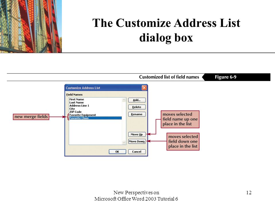 XP New Perspectives on Microsoft Office Word 2003 Tutorial 6 12 The Customize Address List dialog box