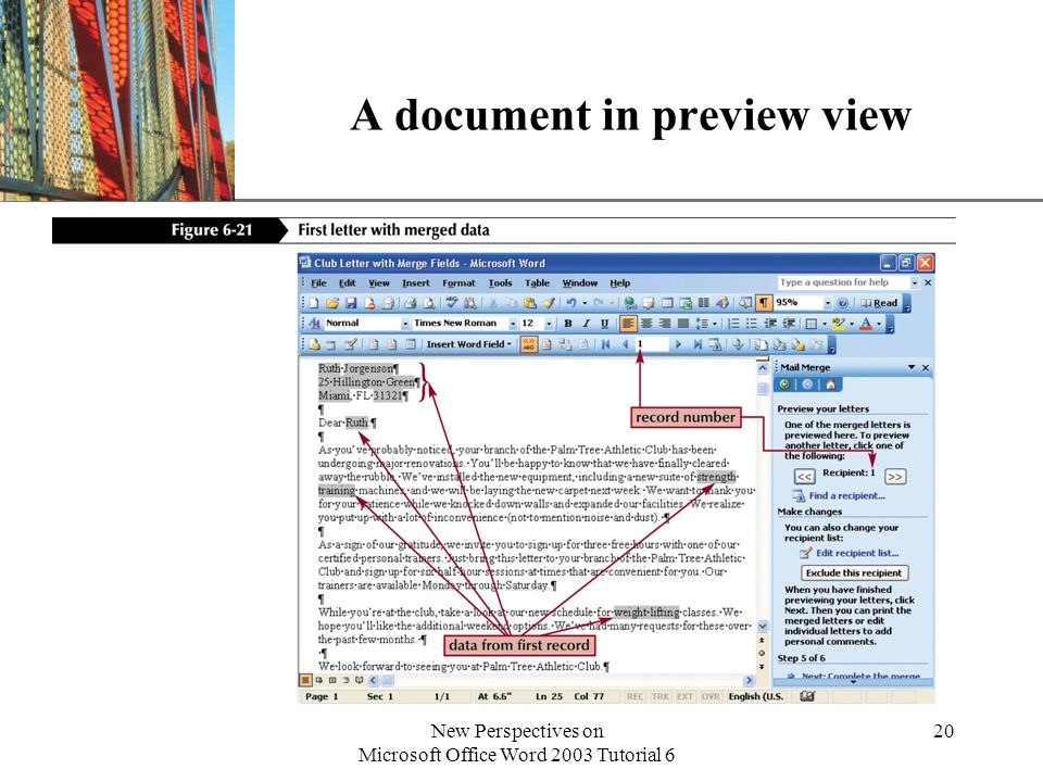XP New Perspectives on Microsoft Office Word 2003 Tutorial 6 20 A document in preview view