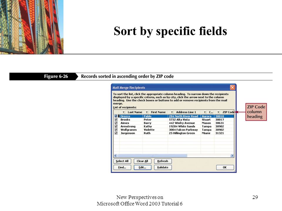 XP New Perspectives on Microsoft Office Word 2003 Tutorial 6 29 Sort by specific fields