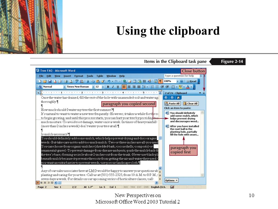XP New Perspectives on Microsoft Office Word 2003 Tutorial 2 10 Using the clipboard